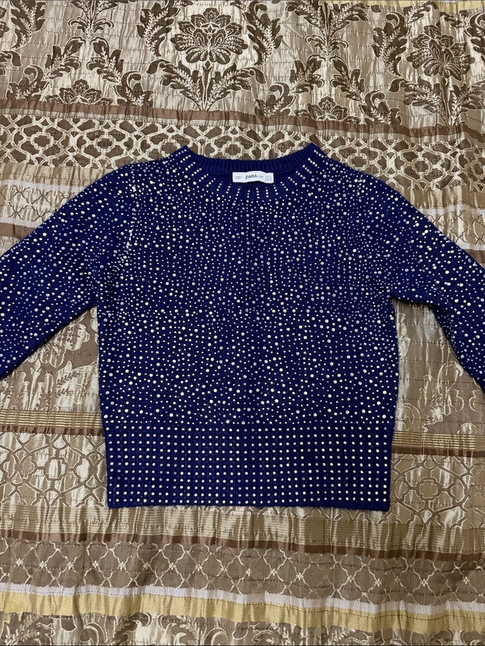 ZARA Navy Blue Crewneck Sweater with Silver Stud Detailing